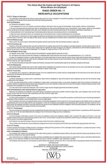 New Jersey Wage Order #11 Poster